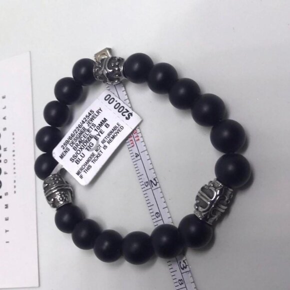 Men’s Designer Bracelet – Oxidized Sterling Silver, 10MM Beaded Style (Brand New - Picture 2 of 5